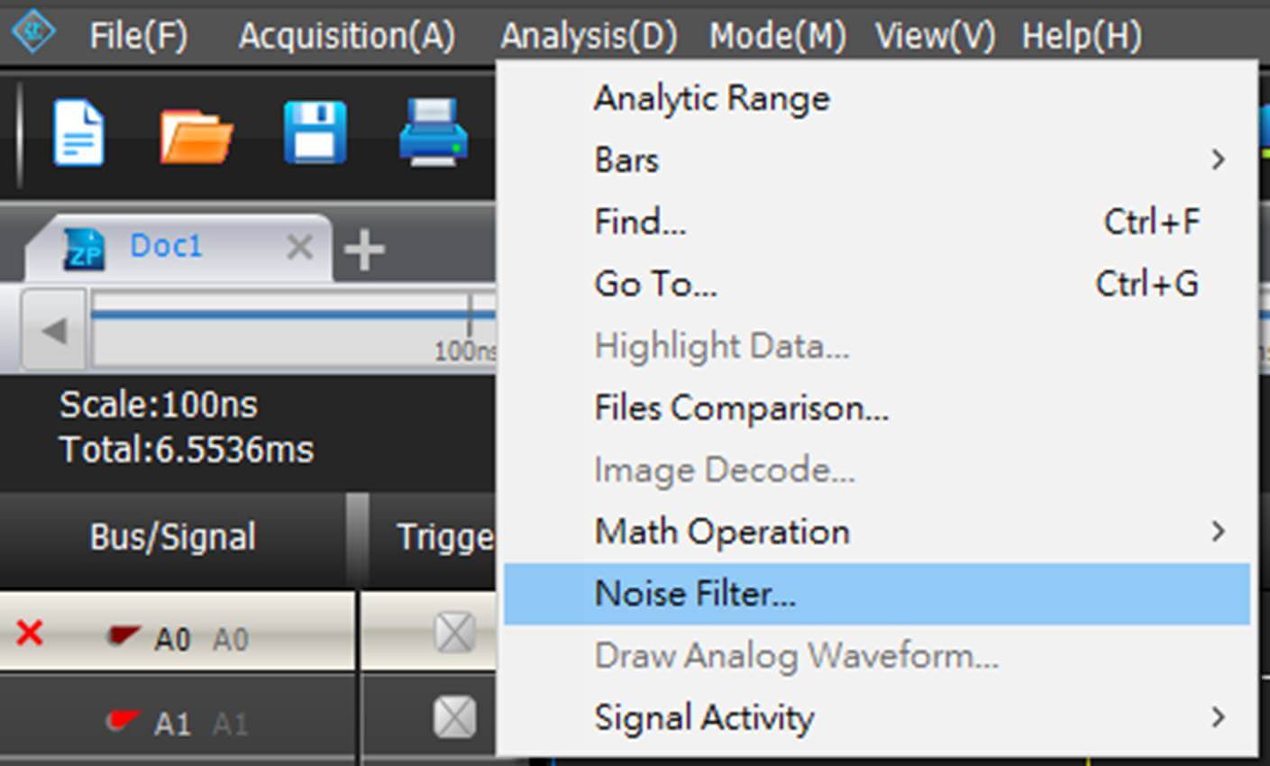 Noise filter setting window