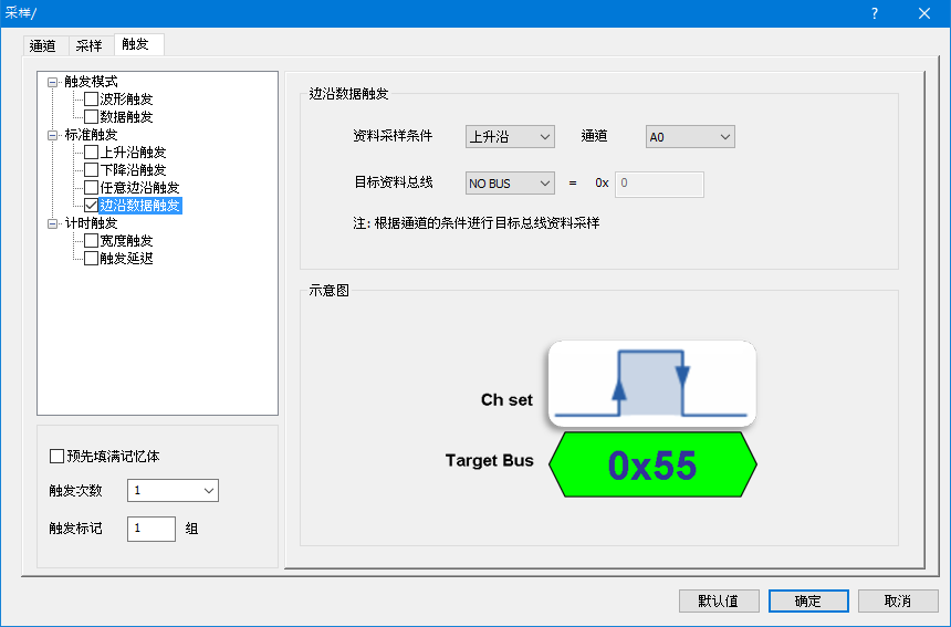 图九: 边沿数据触发设定框