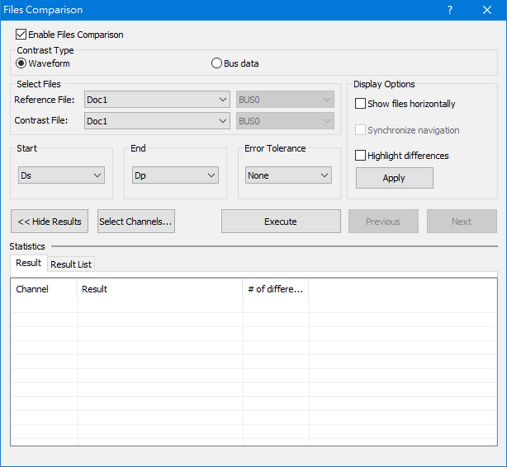 Files Comparison setting window.