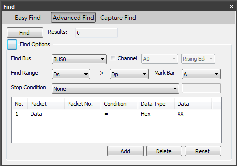 Advanced Find dialog box