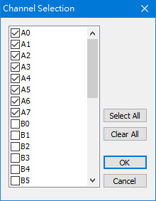 Statistics / Channel selection dialog box