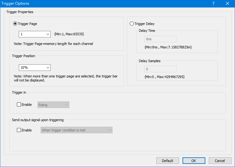 Trigger Options dialog box