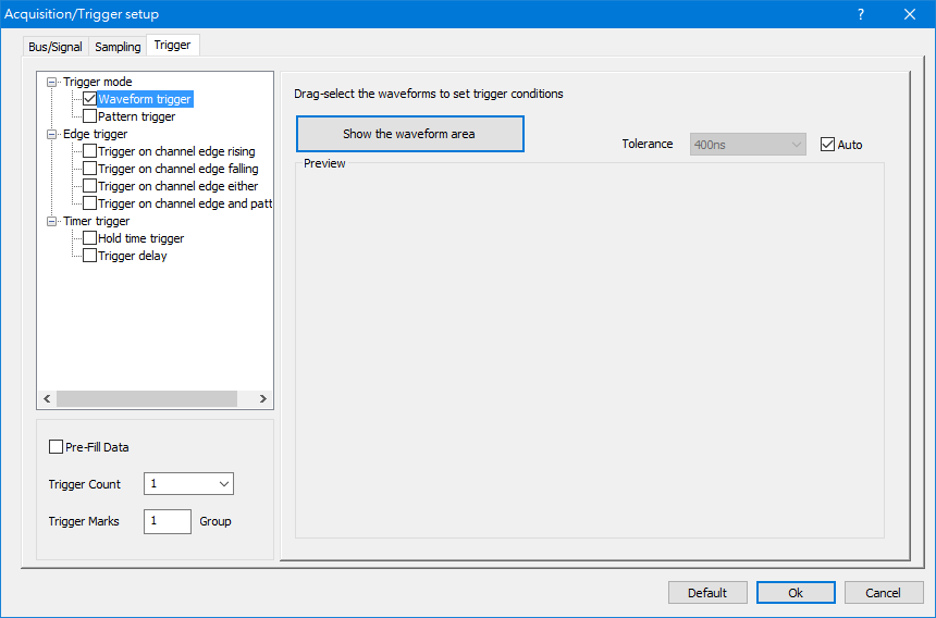 Waveform trigger dialog box