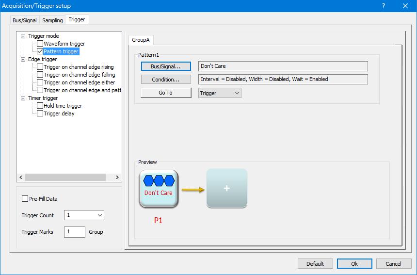 Pattern trigger dialog box