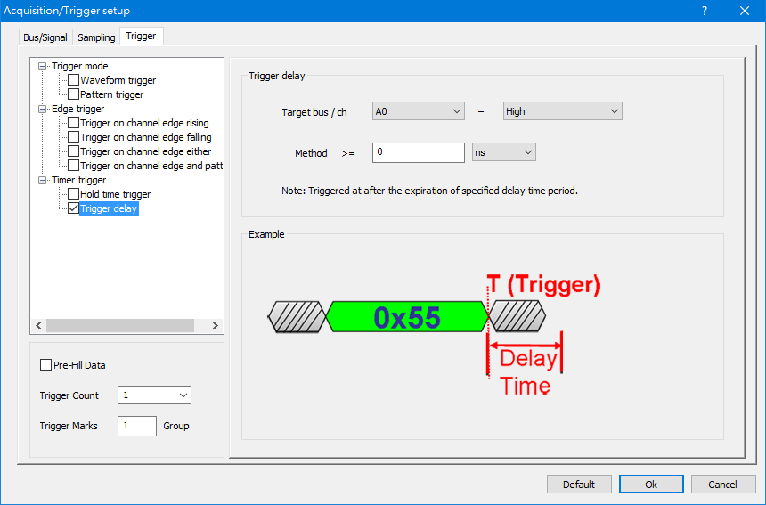 Trigger delay dialog box