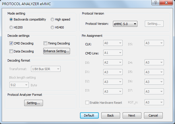 eMMC5.1/SD3.0 LA Mode（default,4CH）