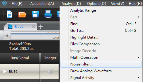 Noise filter setting window