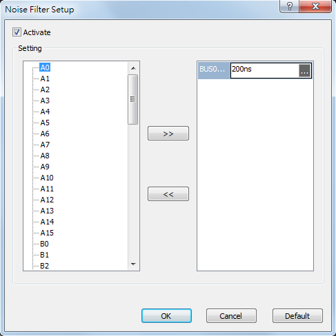 Noise filter setting window