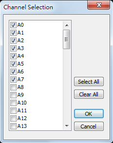 Statistics / Channel selection dialog box