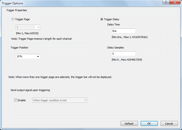 Trigger Options dialog box