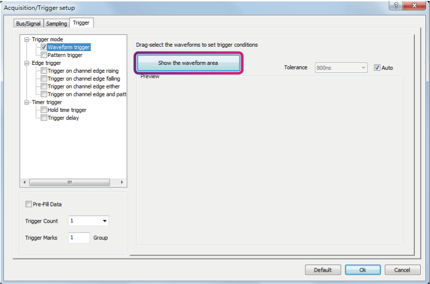 Waveform trigger dialog box