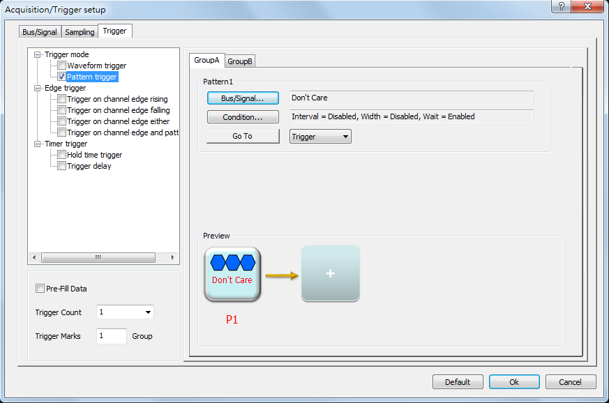 Pattern trigger dialog box