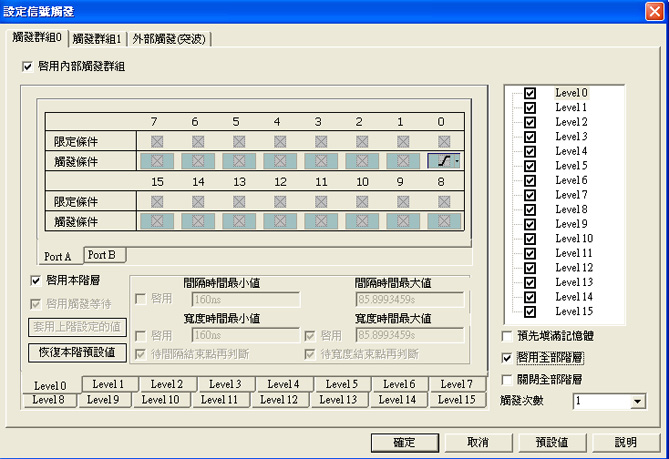 多階觸發設定視窗