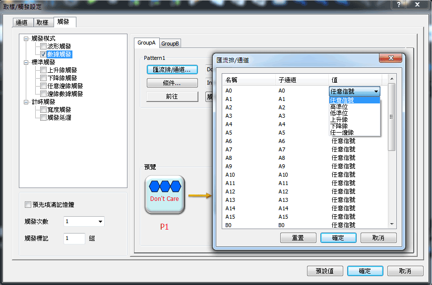 匯流排/ 通道設定框