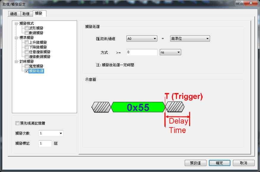 觸發延遲設定框